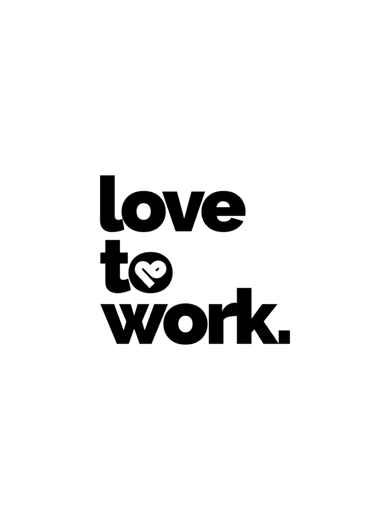 wertykalne logo love to work na białym tle